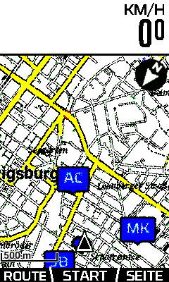 Three ride-mates — AC, MK and JB — as labelled markers on a ROAM’s map during a group ride